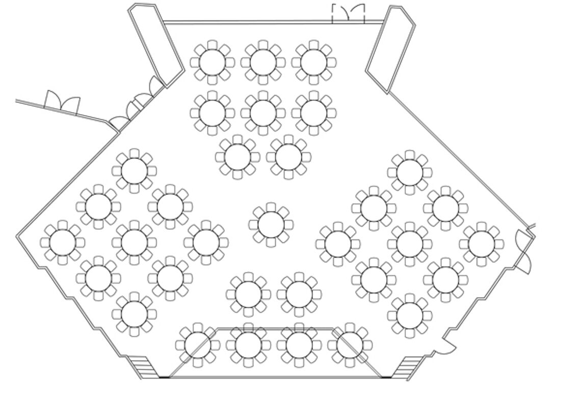 BadnerHalle Räume und Technik Übersicht Türkenlouis-Saal Bankettbestuhlung Rund