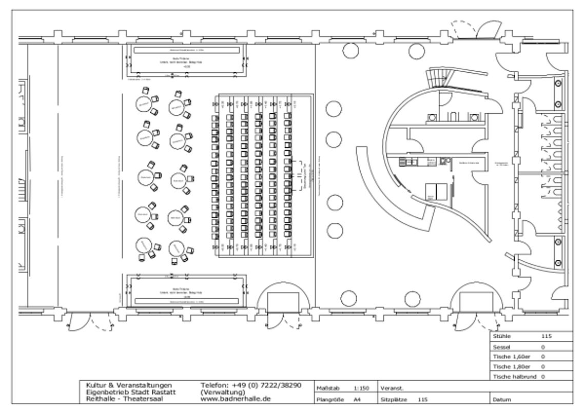 Reithalle Räume und Technik Übersicht Theatersaal Reihen-Mix-Bestuhlung