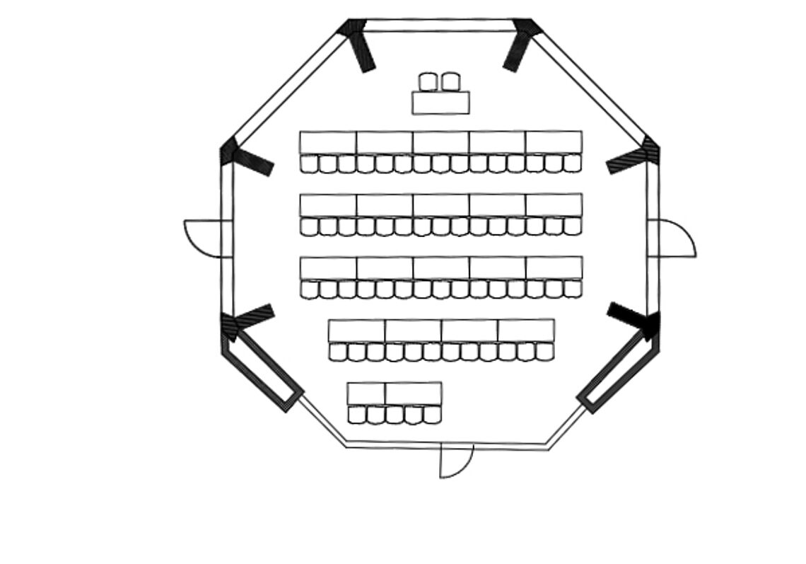 BadnerHalle Räume und Technik Übersicht Staffelschnatzer-Saal Parlament. Bestuhlung