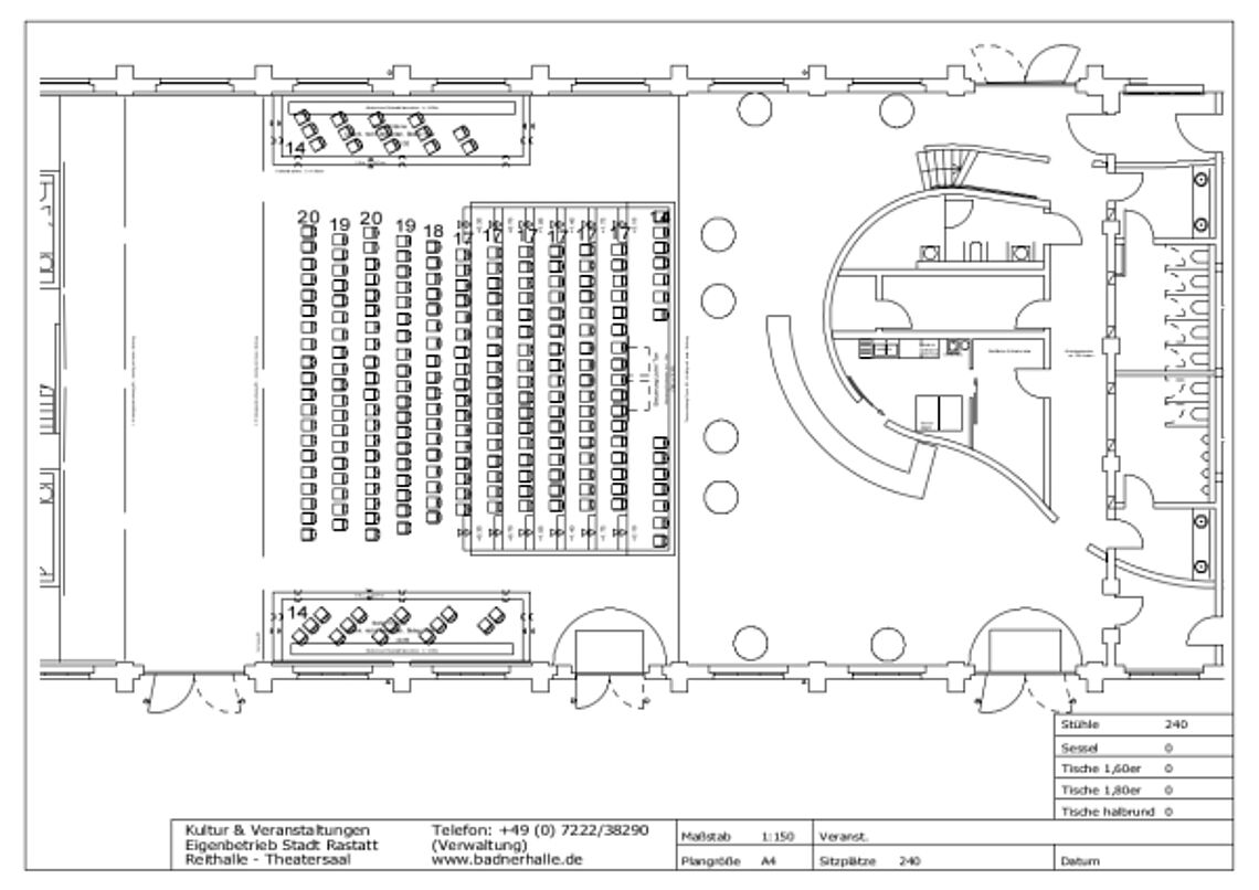 Reithalle Räume und Technik Übersicht Theatersaal Reihenbestuhlung