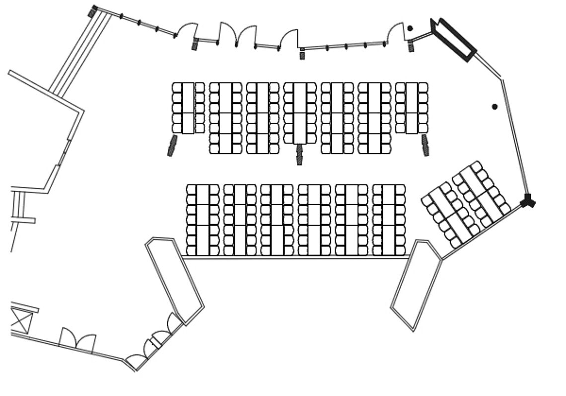 BadnerHalle Räume und Technik Übersicht Großes Foyer Bankettbestuhlung